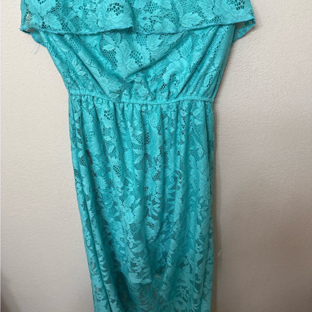 Trick Turquoise Lace Off-Shoulder sundress / coverup Dress